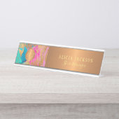 Moderne Kunst abstraktes Muster aquamarines Gold m Schreibtischnamensplakette (Vorderseite )