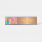Moderne Kunst abstraktes Muster aquamarines Gold m Schreibtischnamensplakette (Vorderseite )