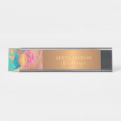 Moderne Kunst abstraktes Muster aquamarines Gold m Schreibtischnamensplakette (Vorderseite )