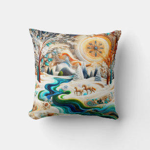 Moderne Kunst bestickte Pferde im Winter Landschaf Kissen