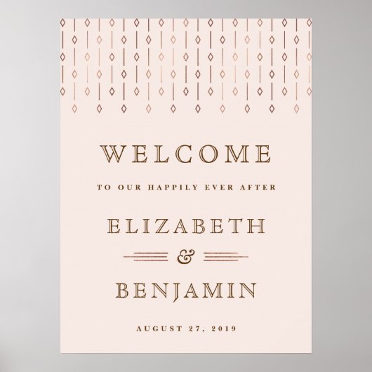 Moderne Kunst-Déco Rosa Rosengarten Hochzeitsfeier Poster (Vorne)