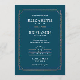 Moderne Kunst-Déco-Rose Aquamarine Hochzeit am Bur Einladung