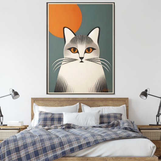 Moderne Kunst des Mittelalters Grau Kat Leinwanddruck (Insitu (Schlafzimmer))