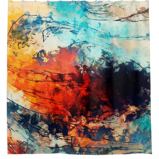 Moderne Kunst. Farbenfrohe zeitgenössische Kunstwe Duschvorhang (Vorderseite)