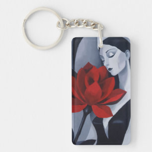 Moderne Kunst Frau mit roter Rose Acryl-Schlüssela Schlüsselanhänger