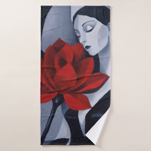 Moderne Kunst Frau mit roter Rose Badetuch Badehandtuch (Badehandtuch)