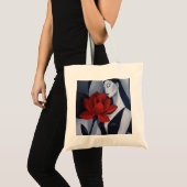Moderne Kunst Frau mit roter Rose Canvas-Tasche Tragetasche (Vorderseite (Produkt))