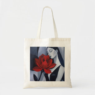 Moderne Kunst Frau mit roter Rose Canvas-Tasche Tragetasche