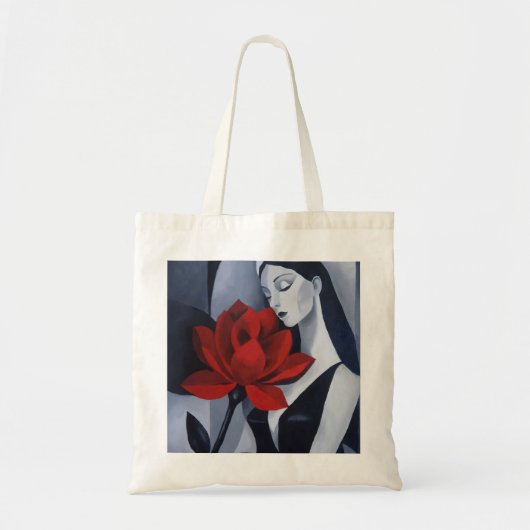 Moderne Kunst Frau mit roter Rose Canvas-Tasche Tragetasche (Vorne)