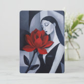 Moderne Kunst Frau mit roter Rose Flache Einladung (Stehend Vorderseite)