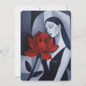 Moderne Kunst Frau mit roter Rose Flache Einladung (Vorderseite)