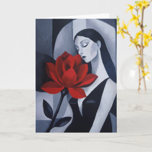 Moderne Kunst Frau mit roter Rose gefaltete Grußka Karte