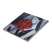 Moderne Kunst Frau mit roter Rose Keramikfliese (Seite)