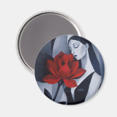 Moderne Kunst Frau mit roter Rose Kreis Magnet (Vorderseite/Rückseite)