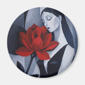 Moderne Kunst Frau mit roter Rose Kreis Magnet (Vorne)