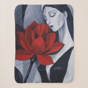 Moderne Kunst Frau mit roter Rose Kuschel-Fleece-D Sherpadecke