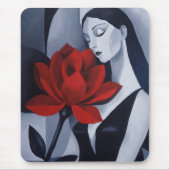 Moderne Kunst Frau mit roter Rose Mousepad (Vorne)