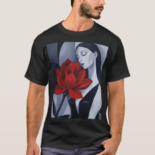 Moderne Kunst Frau mit roter Rose Noir Grafik T-Sh T-Shirt