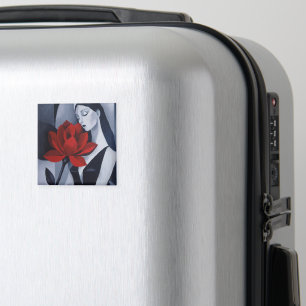 Moderne Kunst Frau mit roter Rose Quadratisches Au Magnet