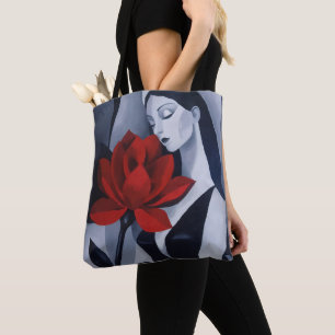 Moderne Kunst Frau mit roter Rose Tote Bag Tasche