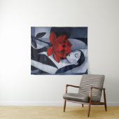 Moderne Kunst Frau mit roter Rose Wandteppich (Beispiel (Horizontal))