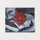 Moderne Kunst Frau mit roter Rose Wandteppich (Vorderseite (Horizontal))