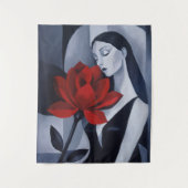 Moderne Kunst Frau mit roter Rose Wandteppich (Vorderseite)