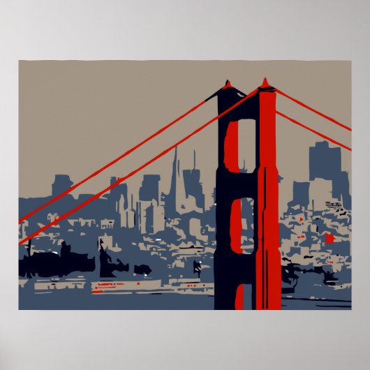 Moderne Kunst: Golden Gate Bridge und Skyline Poster (Vorne)