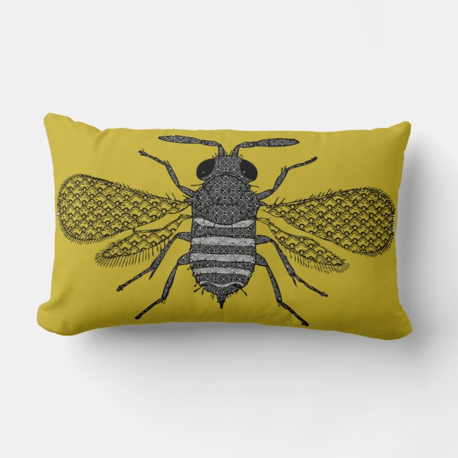 Moderne Kunst-Hummel-Bienen-Druck-Kissen - Senf Lendenkissen (Vorderseite)