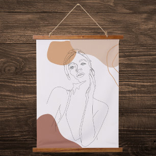 Moderne Kunst in Beige und Peach Wandteppich Mit Holzrahmen