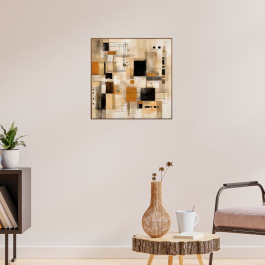 Moderne Kunst in Beige und Schwarz Poster (Wohnzimmer 3)