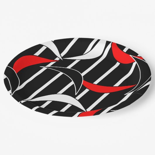 Moderne Kunst in Schwarz, Weiß, Rot Pappteller (Schrägansicht)