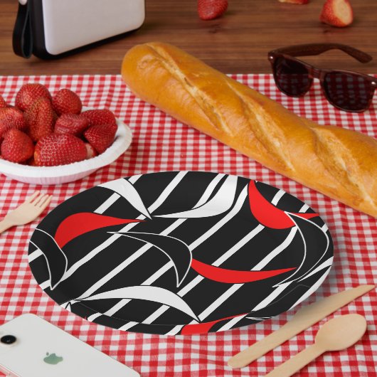 Moderne Kunst in Schwarz, Weiß, Rot Pappteller (Picknick)