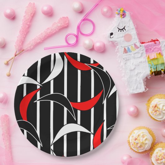 Moderne Kunst in Schwarz, Weiß, Rot Pappteller (Party)