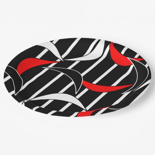 Moderne Kunst in Schwarz, Weiß, Rot Pappteller (Schrägansicht)