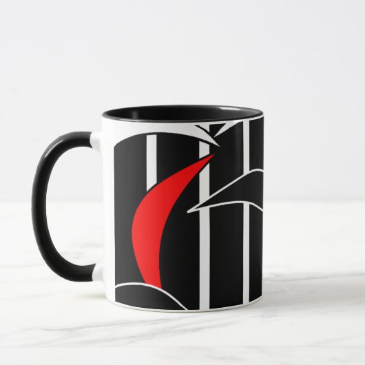 Moderne Kunst in Schwarz, Weiß, Rot Tasse (Links)