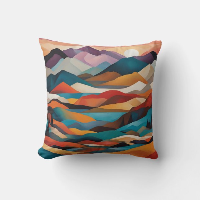 Moderne Kunst Lila Gebirge Kissen (Vorderseite)