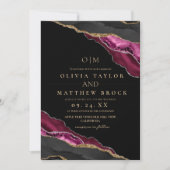 Moderne Kunst Maroon Black Gold Agate Hochzeit Einladung (Vorderseite)