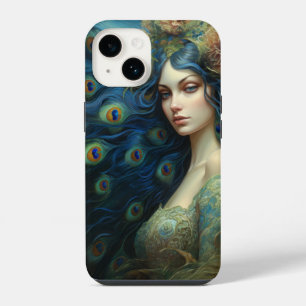 Moderne Kunst mit Frau und Pfauenfedern iPhone 14 Hülle