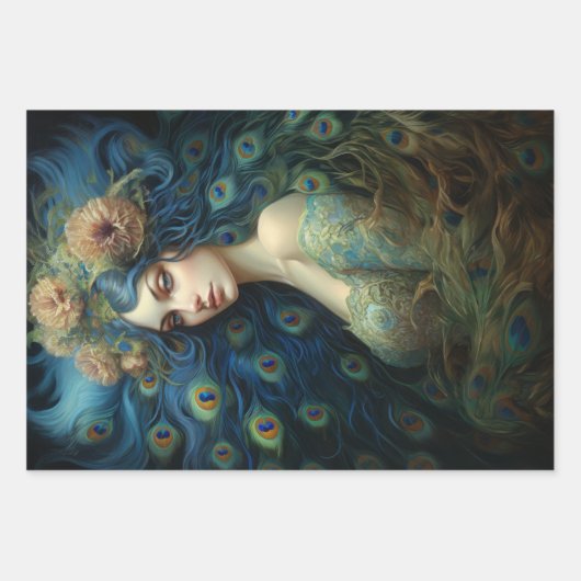 Moderne Kunst mit Frauen- und Pfauenfedern Geschenkpapier Set (Vorderseite 2)