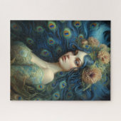 Moderne Kunst mit Frauen- und Pfauenfedern Puzzle (Horizontal)