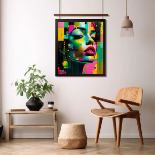 Moderne Kunst Modernes Portrait Frauen Grün Rosa Fotodruck