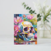 Moderne Kunst noch Leben Abstrakter Schädel und Bl Postkarte (Stehend Vorderseite)