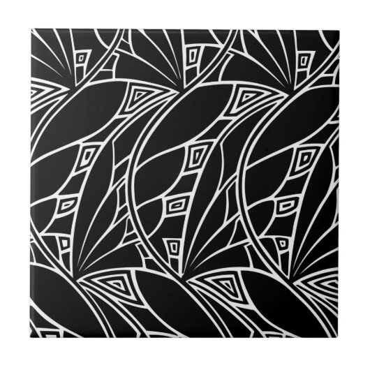 Moderne Kunst nouveau Tessellations Schwarzweiss Fliese (Vorderseite)