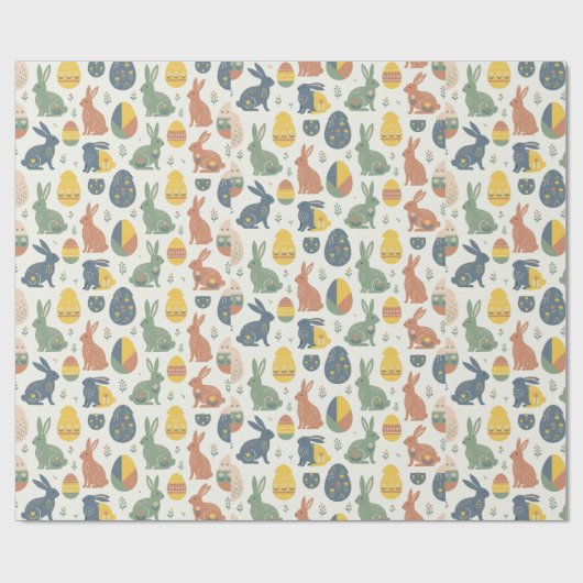 Moderne Kunst Osterhase & Blumeneimuster-Wrap Geschenkpapier (Flach)