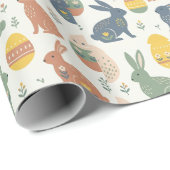 Moderne Kunst Osterhase & Blumeneimuster-Wrap Geschenkpapier (Rolleneckpunkt)