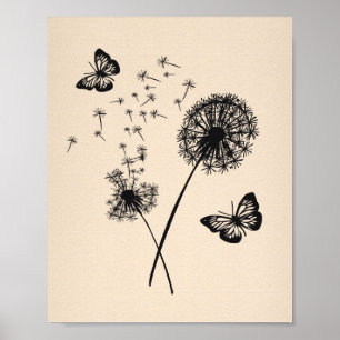 Moderne Kunst Pink Black Dandelion wünscht Schmett Poster