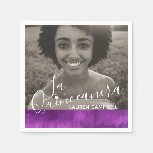 Moderne Kunst pink maul La Quinceñera Foto Serviette (Vorderseite)