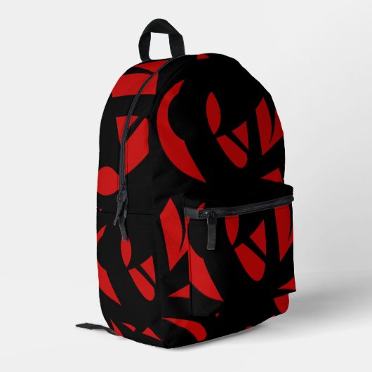 Moderne Kunst rot / schwarz Bedruckter Rucksack (Rückseitige Ecke links)