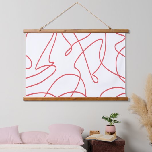 Moderne Kunst: Rot und Weiß Wandteppich Mit Holzrahmen (Schlafzimmer)
